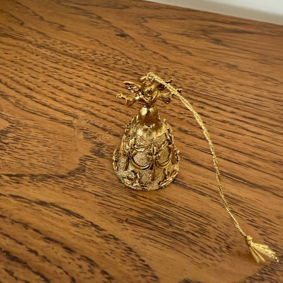 Vintage Lunt EP Pewter Gold Angel Christmas Bell Ornate Ornament Made In USA - Picture 2 of 8